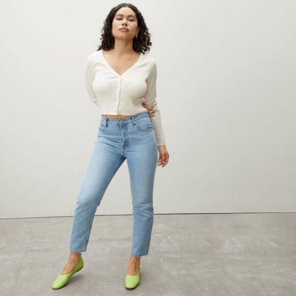 Everlane The Cotton–Merino Cropped Cardigan Ribbed Knit Sweater Bone Small - Picture 1 of 8